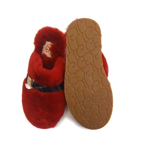UGG Womens Size 5 Dalla Plaid Sandal Sheepskin Slippers Ribbon Red 1127489 - Picture 7 of 8